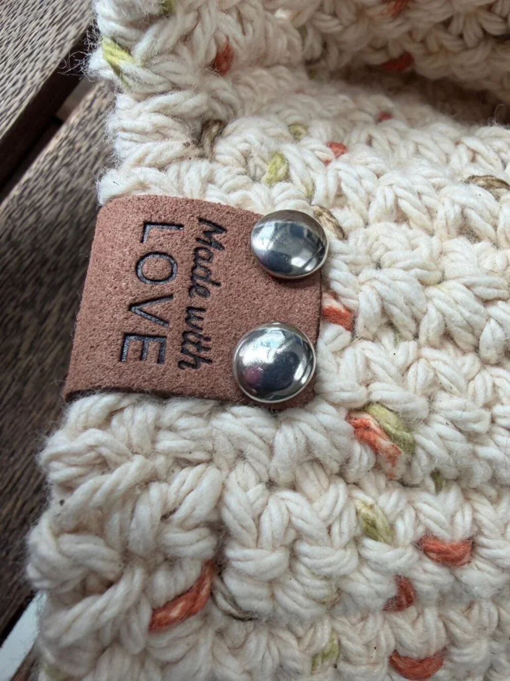 Boho Crochet Shoulder Bag with Vegan Leather Straps, New w/o Tags